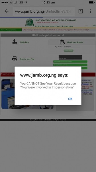 What A Candidate Saw When He Rechecked His JAMB Result